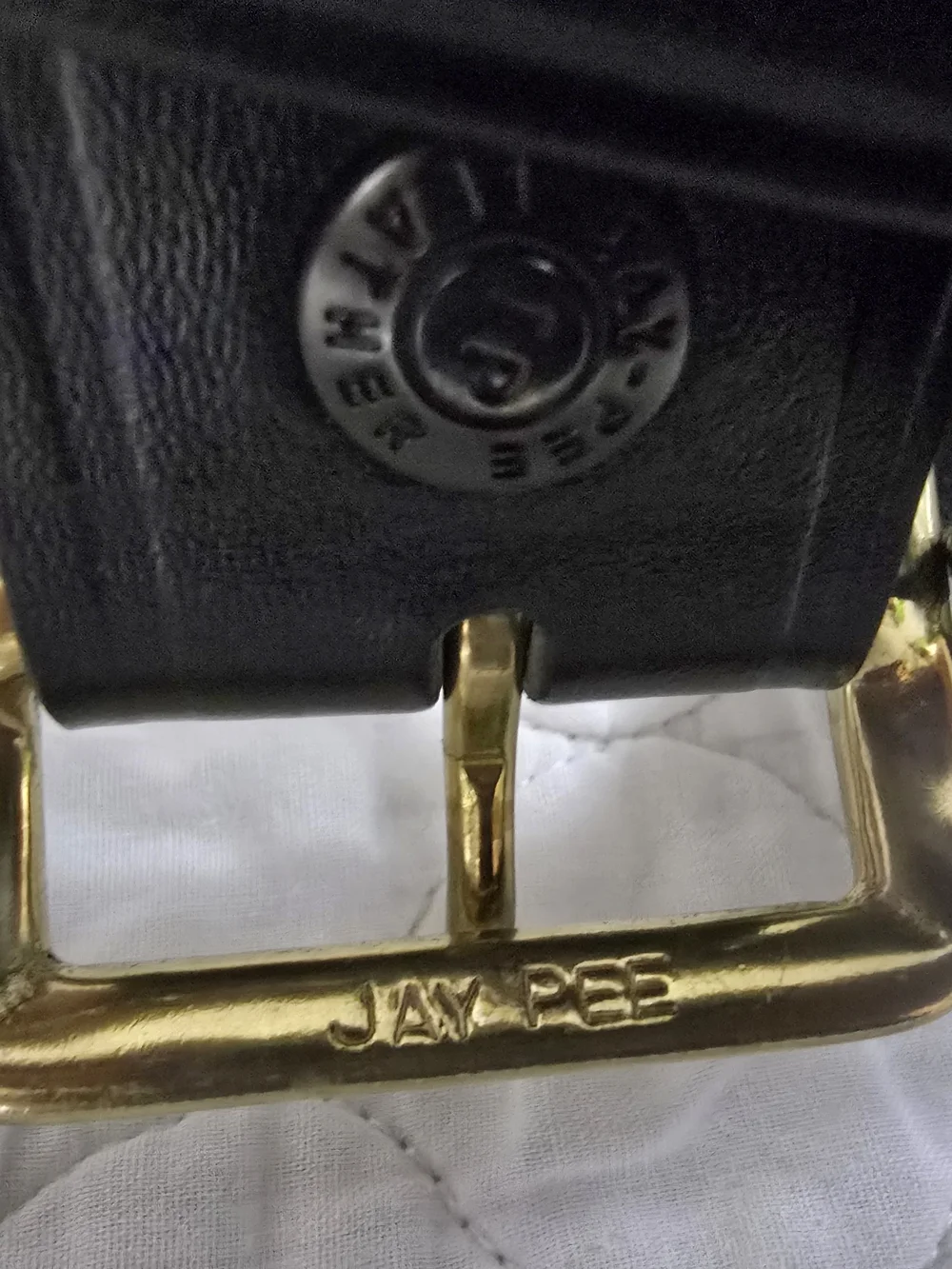 NWOT JayPee Men's Size 44 Black Leather Belt Gold Buckle 1 5/8